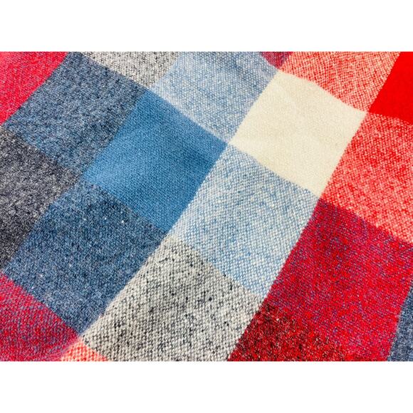 Faribault Woolen Mill Blanket Throw Plaid Fringed Blue Orange Cream FLAWS USA Wo - Picture 2 of 11